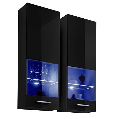 Extremefurniture Wall Hanging Cabinets T51 Black 2 Units Carcass
