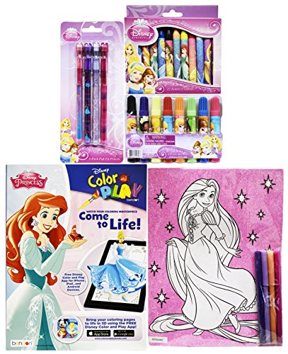 Disney Princess Art Set! Color and Play! Crayons - Pencils - Glitter Coloring Sheet! Bring Your Coloring Pages to Life in 3D using the FREE Disney Color and Play App!
