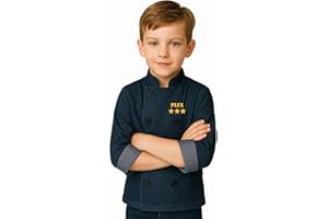 Personalized Kids Chef Set with Name | Jacket and Hat or Separate Pieces | Dark Denim Fabric, Machine Washable | Sizes 4-12 Y