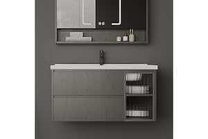 AmpleCharmic 40 Inch Bathroom Vanity with Sink, Wall Mounted Bathroom Vanity with Soft-Close System Modern Floating Cabinet, Faucet, Pop-up Drain, P-Trap Included, Greywalnut