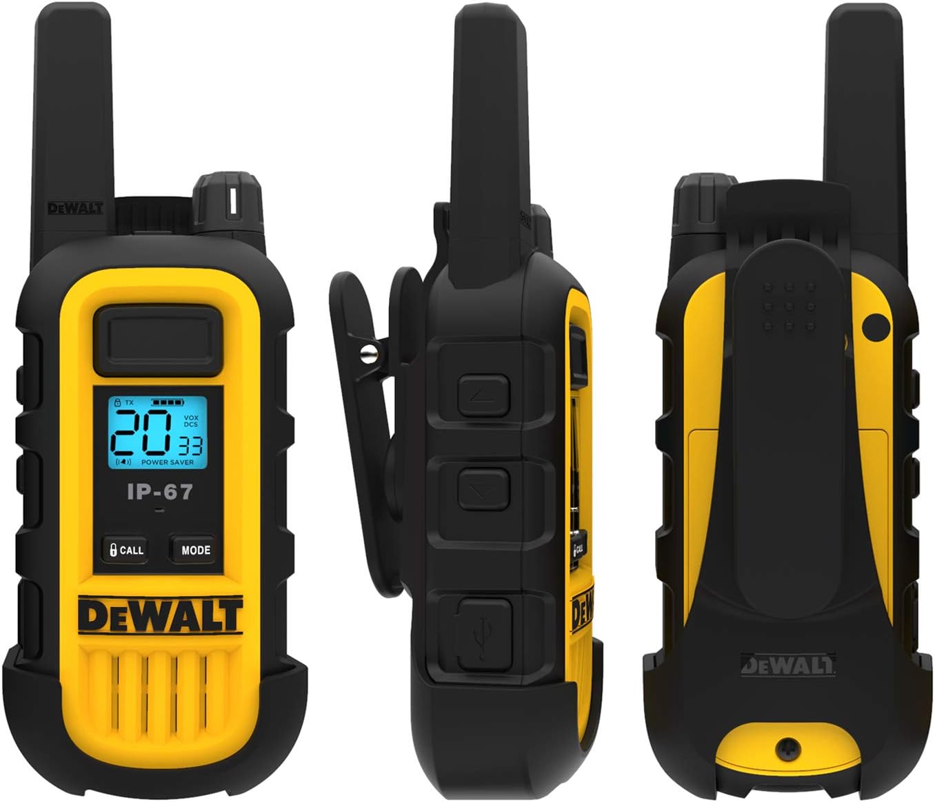 DEWALT DXFRS300 1 Watt Heavy Duty Walkie Talkies - Waterproof, Shock Resistant, Long Range & Rechargeable Two-Way Radio with VOX (6 Pack w/ Gang Charger) (DXFRS300-BCH6)