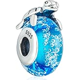 Sea Turtle Charms, on a Blue Bubble Murano Glass Beads, Fit Pandora Ocean Bracelets-925 Sterling Silver Tropical Marine Life Charm Hawaii Vacation Summer Travel