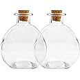 Cornucopia Brands Round Glass Spherical Bottles, "Potion Bottles" w/ Corks (2-Pack, 8-Ounce Capacity); Large Bottles for Costume Props, Decor & DIY Crafts