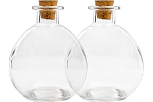 Cornucopia Brands Round Glass Spherical Bottles, "Potion Bottles" w/ Corks (2-Pack, 8-Ounce Capacity); Large Bottles for Costume Props, Decor & DIY Crafts