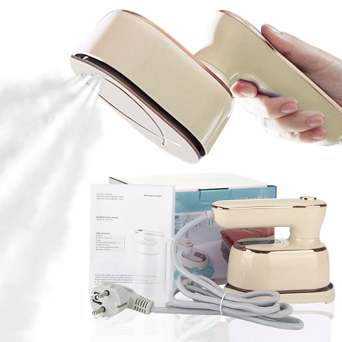 Tenhitoys Beige Mini-Vapor Ceramic Travel Steamer Iron