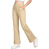QBK Girls Flare Dress Pants Kids School Uniform Bell Bottoms with Elastic Waist for Teens Size 4-15 Years