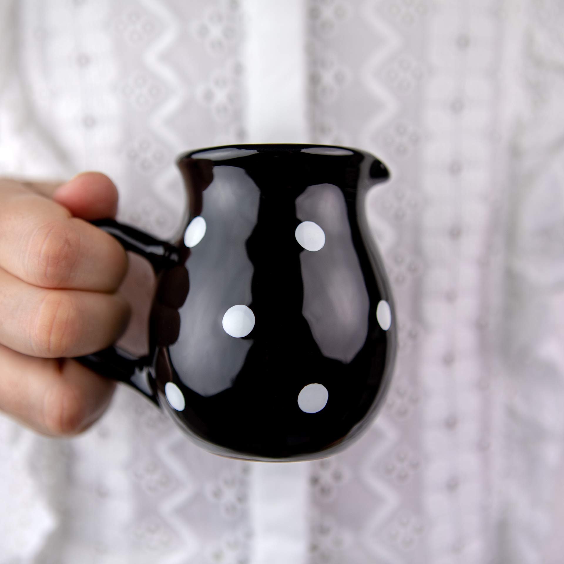 City to Cottage® Black and White Polka Dot Handmade Hand Painted Small 150ml/5oz Ceramic Milk Jug Creamer Pourer