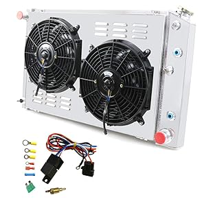 OzCoolingParts 3 Row Core Aluminum Radiator + 2 x 10" Fan w/Louver Shroud + Thermostat/Relay Kit for 1970-1987 71 72 73 74 75 76 77 Chevy/GMC C/K/G-Series C10 C20 C25 C3500 Nova Camaro Blazer and More