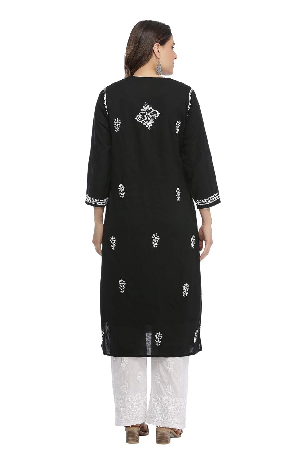 ada hand embroidered lucknow chikan womens cotton kurti kurta (a341075_black)