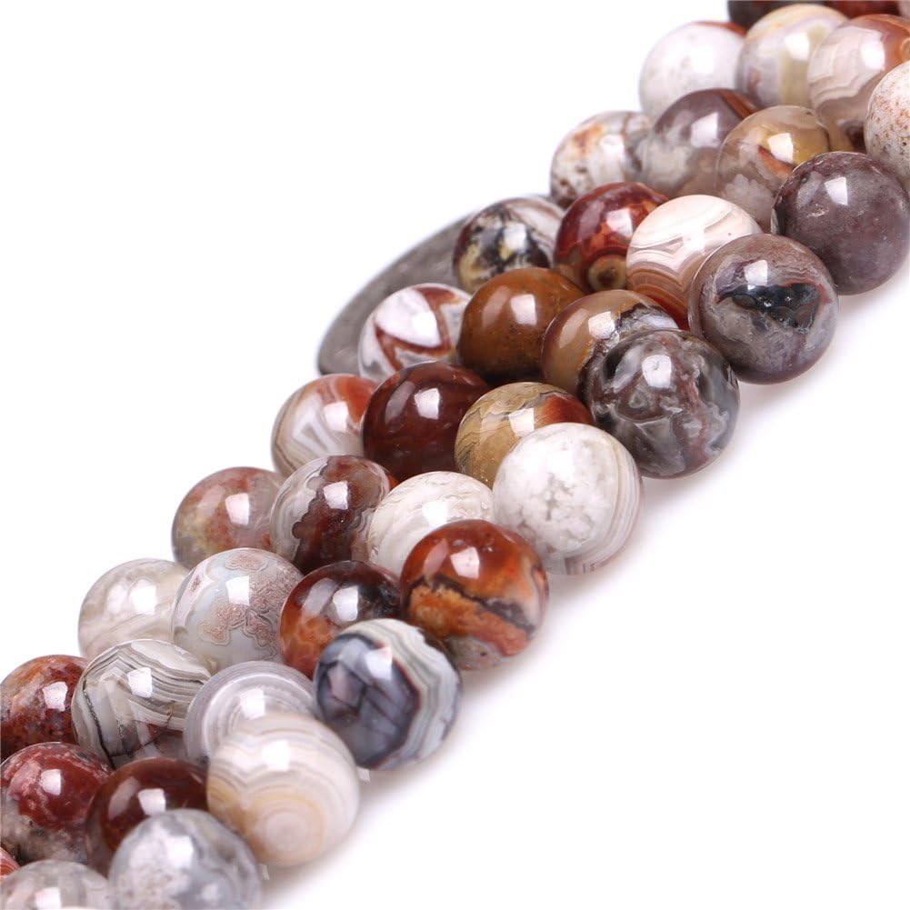 Mexico Laguna Lace Agate Beads for Jewelry Making Natural Gemstone Semi Precious 8mm Round Dark Red 15" JOE FOREMAN
