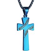 HZMAN Baseball Cross Pendant, I CAN DO ALL THINGS STRENGTH Bible Verse Stainless Steel Necklace