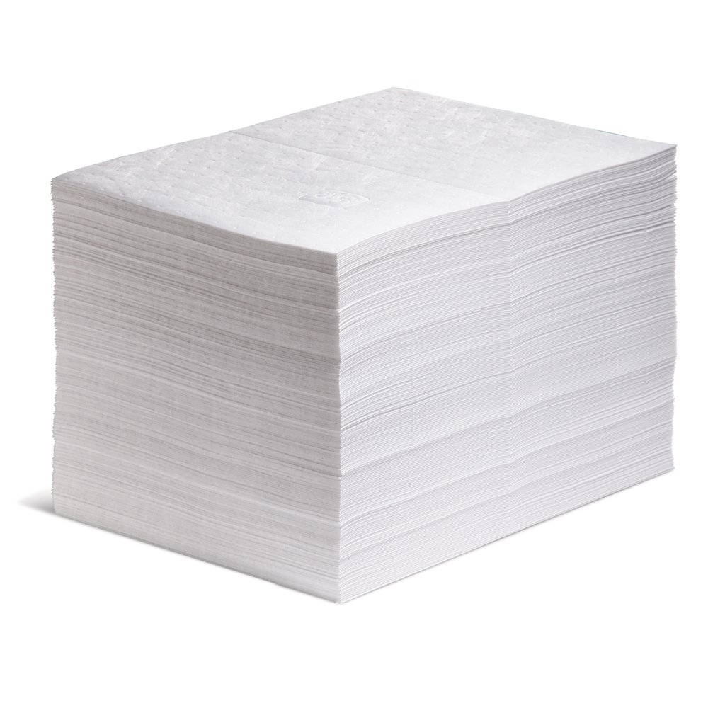 New Pig PIG Absorbent Mat Pads – White, Oil-Only – Absorbs Oils, Fuels & Petroleum Liquids, Repels Water, Pack of 200, 83.6 L Capacity, Ideal for Spill Response & Maintenance in Oily Environments