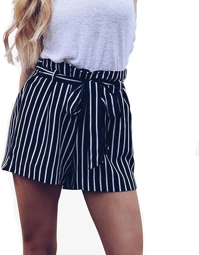 striped self tie waist shorts