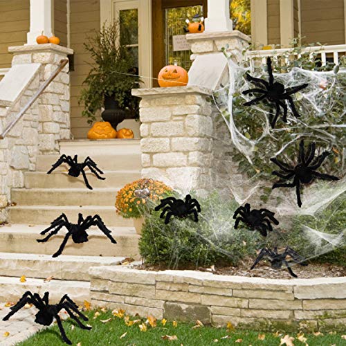 Dreampark Halloween Spider Decorations, 8 Pcs Realistic Hairy Spiders Set, Scary Spider Props for Indoor, Outdoor and Yard Creepy Decor