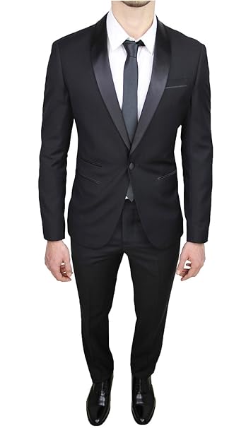 Abito Completo Uomo Sartoriale Raso Nero Lucido Vestito Smoking Slim ... Abito Completo Uomo Sartoriale Raso Nero Lucido Vestito Smoking Slim ...