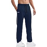 BROKIG Men's Gerade Athletic Pants Workout Jogger Pants Elastic Waistband Open Bottom Loose Sweat Pants with Zip Pockets