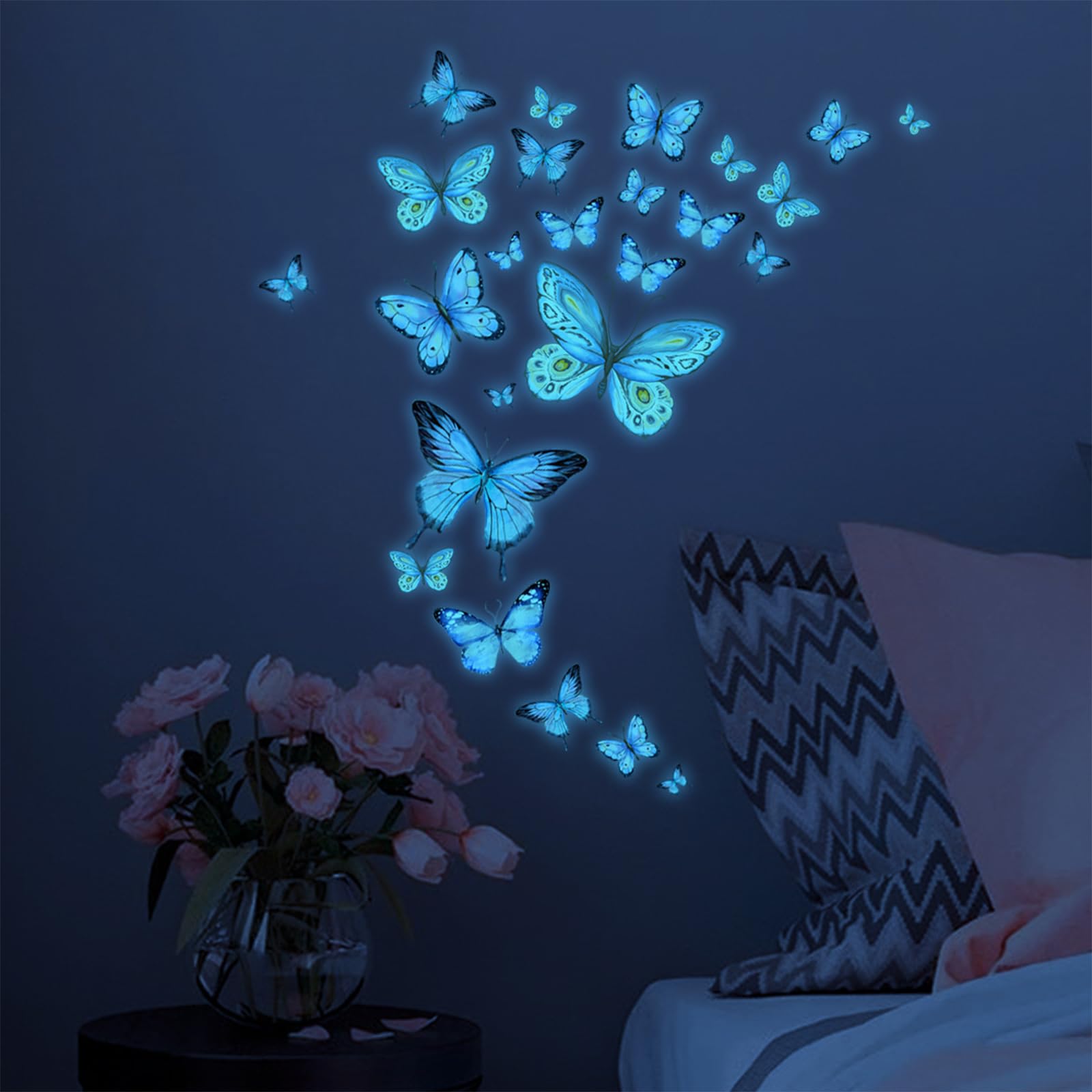 ALEGRE Pack of 25 Wall Stickers Butterflies Luminous Butterfly Wall Stickers Butterfly Decorative Wall Stickers Luminous Butterfly Stickers for Bedroom Children's Room