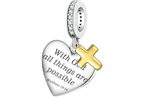 XOYOYZU Love Heart Charm Fit for Charms Bracelet Christian Bible Verse Cross Charm Prayer Faith Religious Jewelry Gifts for Women