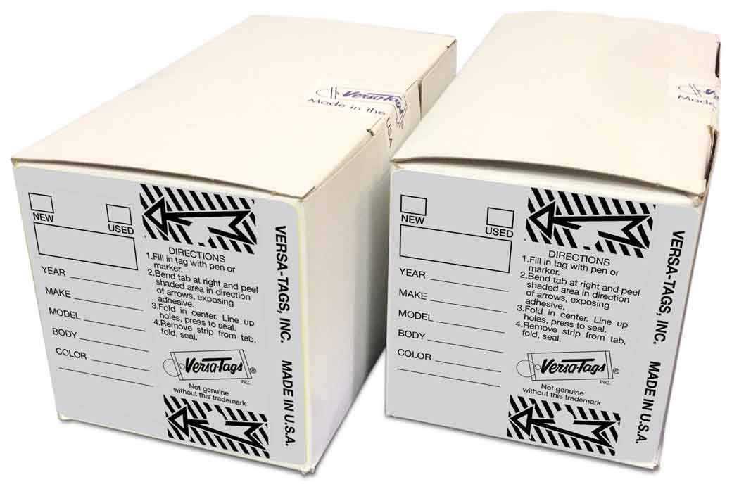 Donkey Auto Products Genuine Versa-Tag Key Tags, Self-Protecting (2 Box Bundle) (250 per Box with Metal Rings - 500 Total) (2 Boxes of Gray)