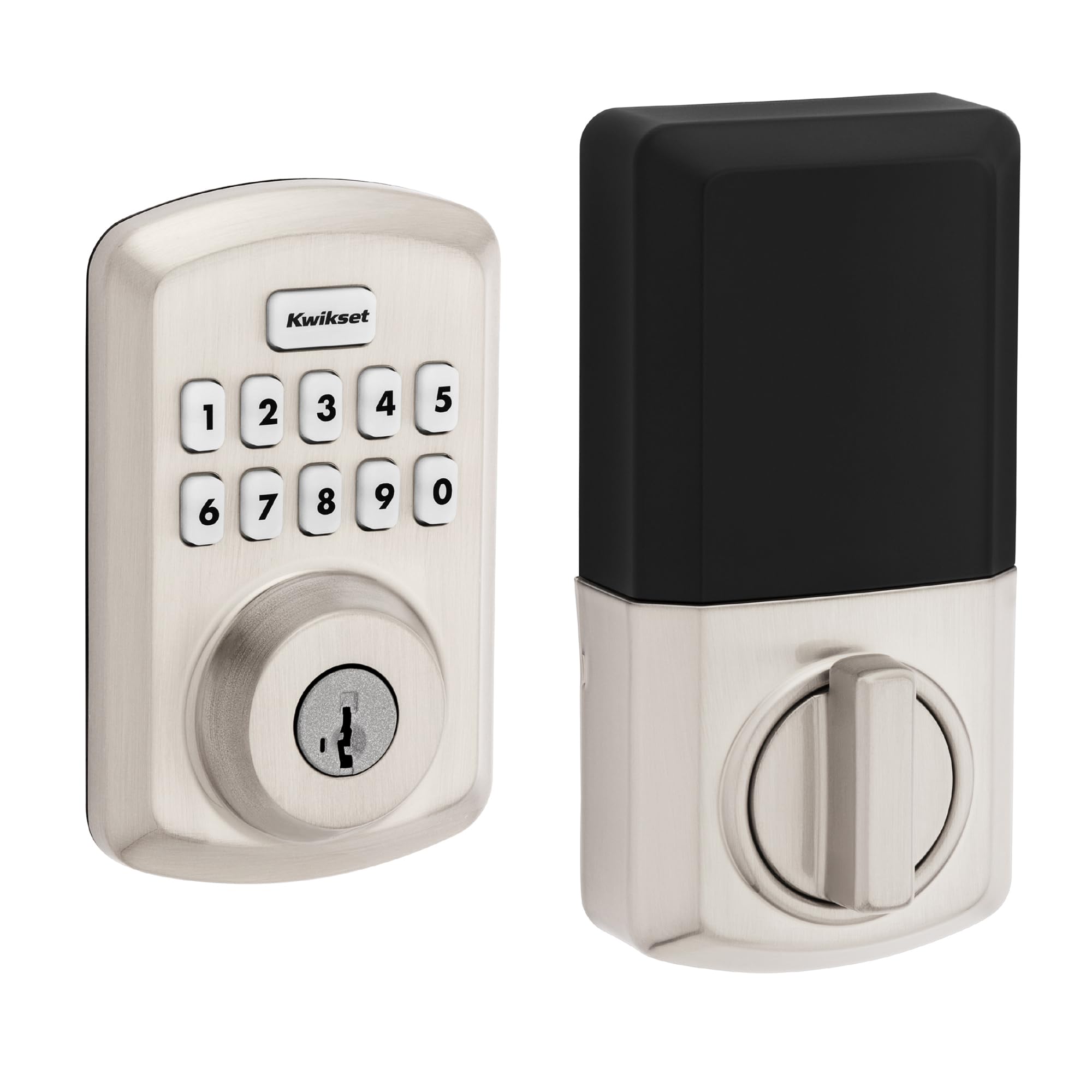 Photo 1 of ***(PARTS ONLY/ KEY PAD IS MISSING)***Kwikset Powerbolt 250 10-Button Keypad Satin Nickel Transitional Electronic Deadbolt Door Lock, Featuring Convenient Keyless Entry, Customizable User Codes, Auto Locking
