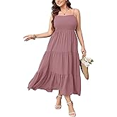 SCOMCHIC Women's Plus Size Summer Maxi Dress Sleeveless Spaghetti Strap Smocked Casual Boho Tiered Long Beach Sun Dresses