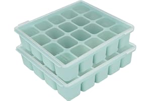 PETINUBE Baby Food Storage Silicone Cubes with Clip-On Lid Freezer Tray Baby Food Soups Purees Ice Safe Design Made in Korea (20cubes 0.8oz, Ocean Blue Set of 2)