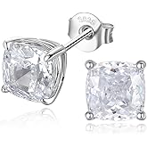 925 Sterling Silver Lab Simulation-Diamond Stud Earrings for Women, Round/Cushion/Princess Cut 5A Cubic Zirconia Stud Earrings Hypoallergenic Jewelry Gifts for Birthday Christmas Wedding