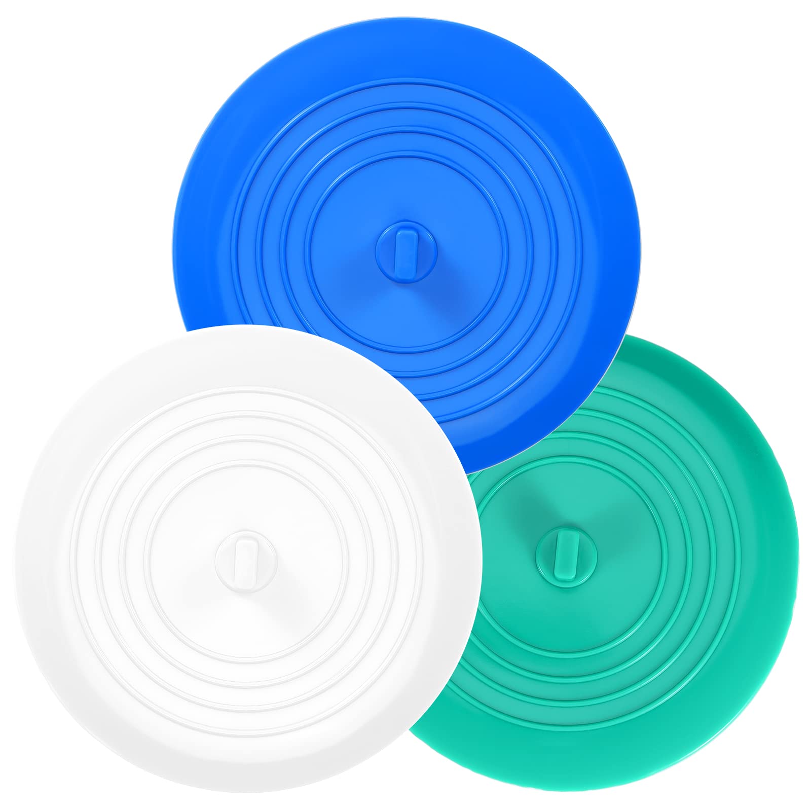 3PCS Universal Bath Stopper, 6" Recyclable Silicon Drain Stopper | Upgraded Plug Cover for Kitchen Sink & Basin, Bathrooms and Laundries (3p-white+aqua+teal)