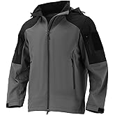 Flyplus Men's Waterproof Softshell Jacket,Windproof Fleece Lined Winter Coat with Hood,Lightweight and Warm