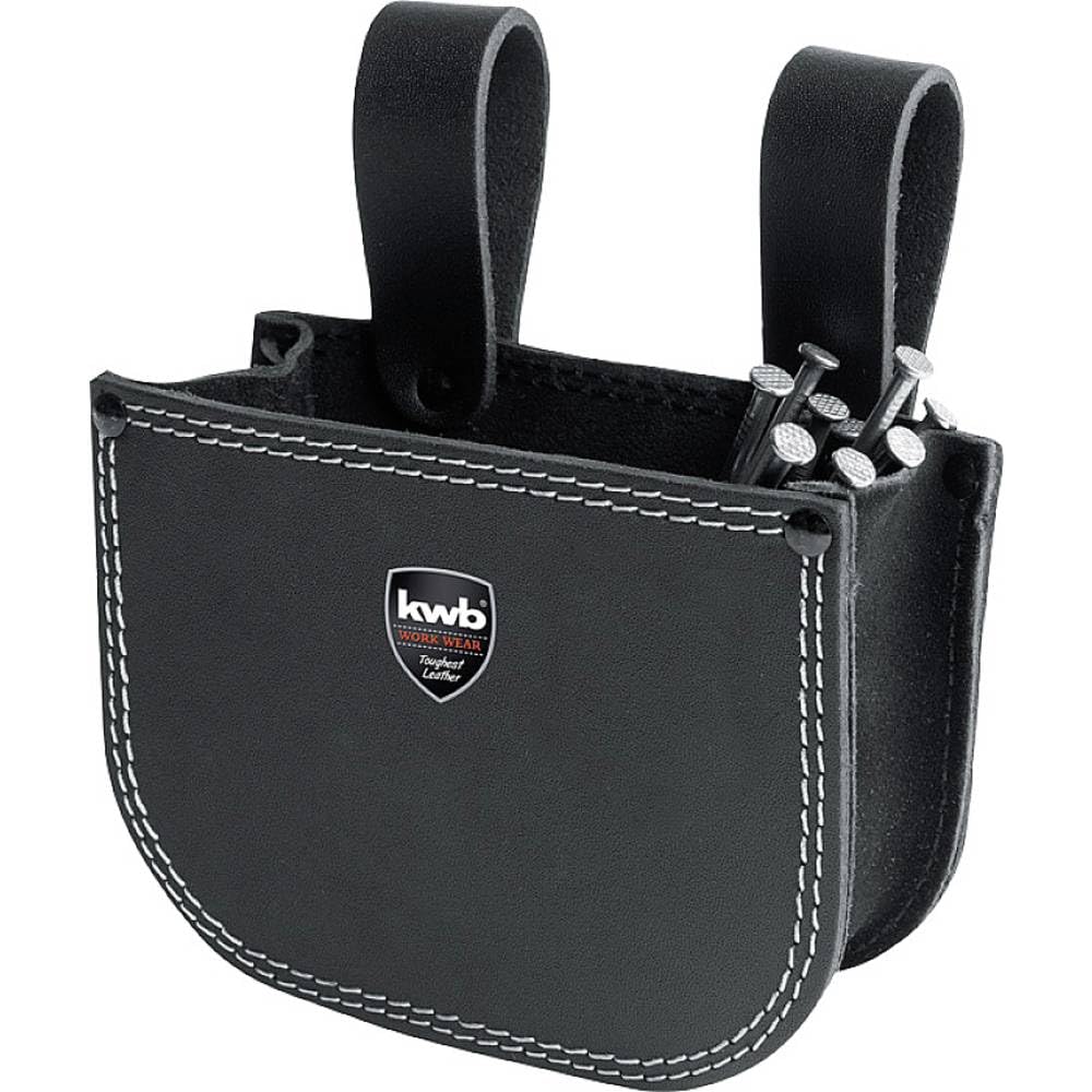 kwb Nail Bag made of Genuine Leather, 1 Compartment, Belt Loops, Large Pocket, Black