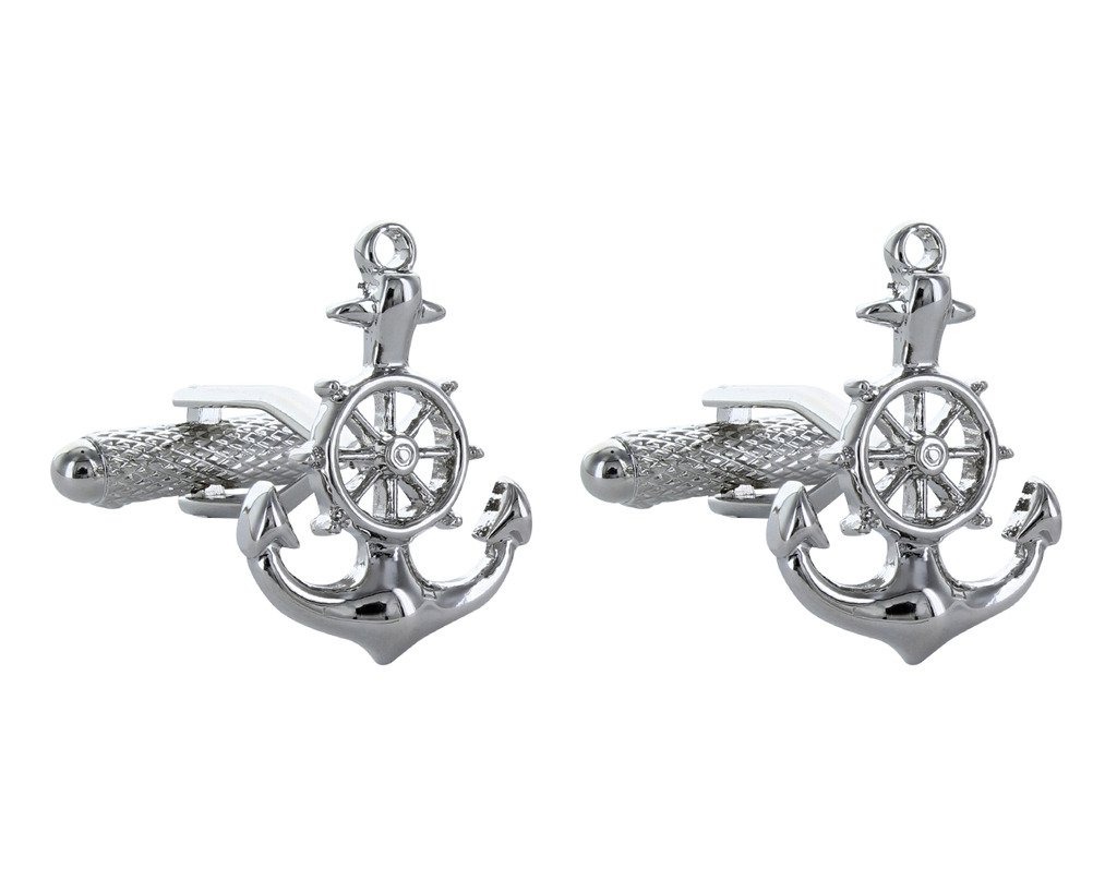 Ship Anchor and Wheel Shirt Cufflinks Presented in Onyx Art Cufflink Box