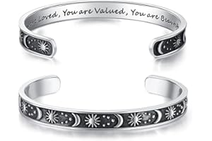 TONY & SANDY Inspirational Bracelets for Women Teen Girls Personalized Gifts for Daughter Granddaughter Mom Sister Friends Stainless Steel Engraved Cuff Birthday Valentines Easter Christmas