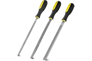 WOTAHI Wood Rasp File Set - 3-Piece T12 Carbon Steel Wood Rasps with 8-Inch Double-Sided Coarse Teeth Files in Round, Half-Round and Flat Shapes for Woodworking Shaping and Sharpening WTH003