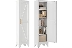Washsemba 67''Farmhouse Metal Storage Cabinet with Barn Doors,Steel File Cabinet for Home Office,Kitchen Pantry 4 Adjustable Shelves,Freestanding Cupboard for Kitchen,HomeOffice(White)