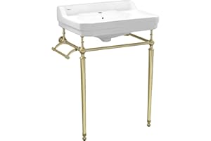 Whitehaus Collection WHV024-L33-1H-B Console Sink, 23.5"L x 20"W x 33"H, White/Polished Brass