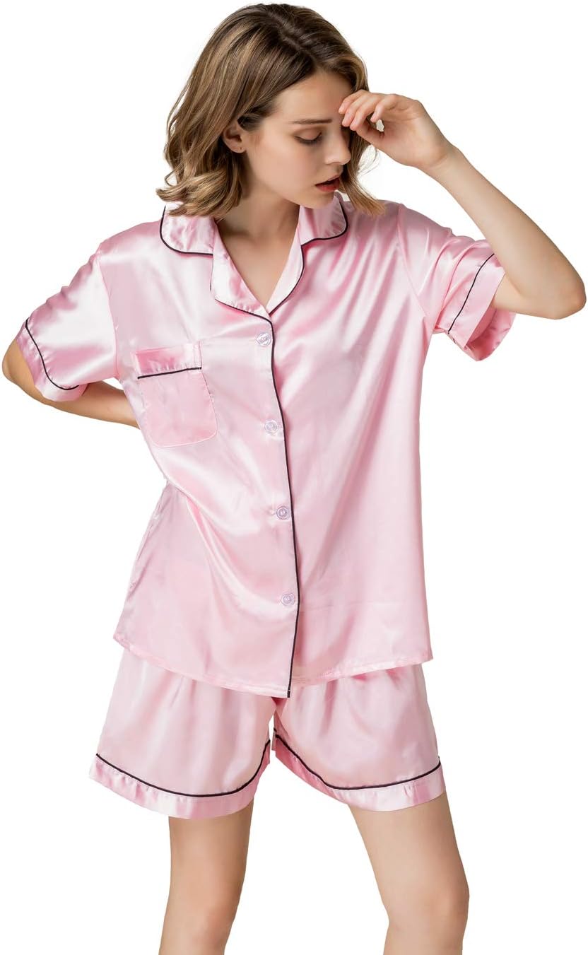 Women's Silky Satin Pajamas Sleepwear Short and Long Button-Down Pj Set