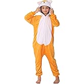 LOBUJOU Animal Hooded Costume for Kids Boys Girls Flannel Onesie Halloween Cosplay One Piece Fox