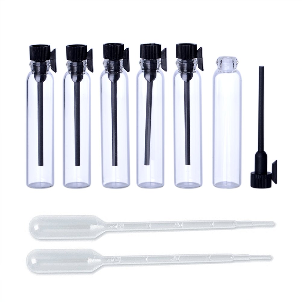 Enslz 100PCS Perfume Samples Mini Bottles with Black Lid Empty Glass Vials Dropper Bottle for Travel and Party… (2ml)
