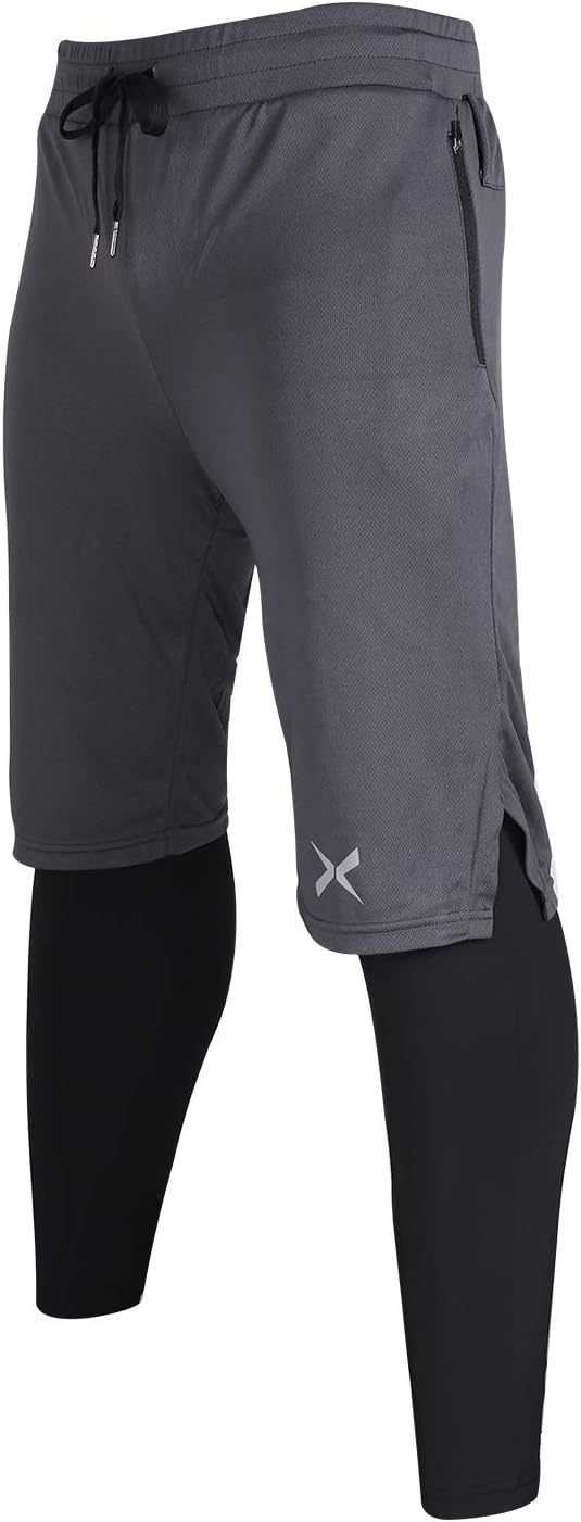Xtextile Men's Compression Set, Workout Set with Long Sleeve Compression Shirt, Leggings Pants, Loose Shorts for Running