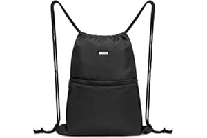 WANDF Drawstring Backpack String Bag Sackpack Cinch Water Resistant Nylon for Gym Shopping Sport Yoga (Black)