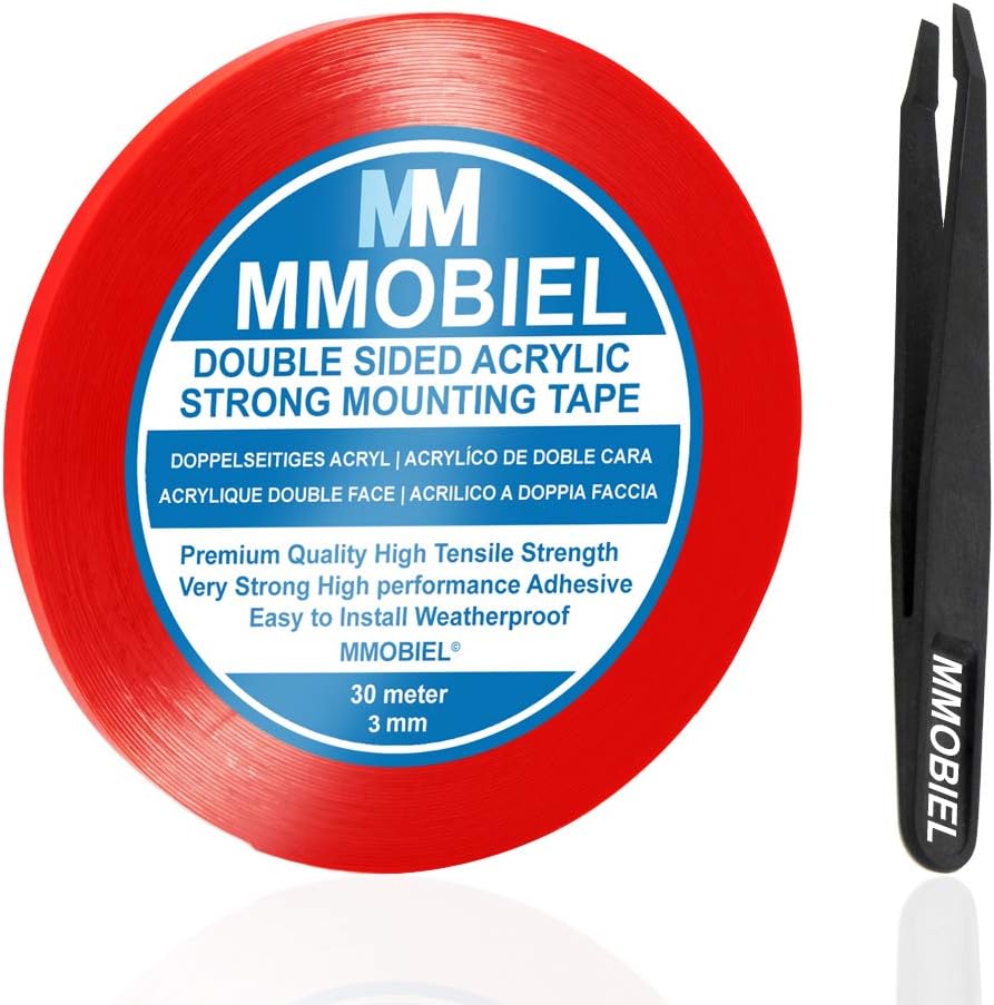 MMOBIEL 3 mm Double Sided Layer Acrylic Strong Adhesive Mounting Tape 25m long Weatherproof Removable, Red