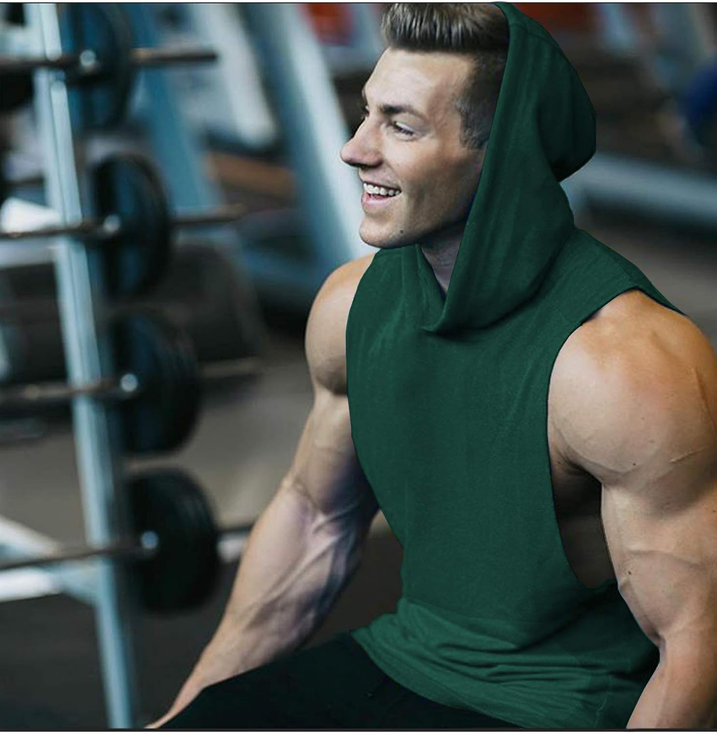 URRU Men's Hooded Tank Tops Workout Sleeveless Muscle Shirt with Kanga Pocket S-XXL: Clothing