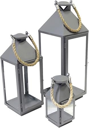 Wohaga 3er Set Laternen Mit Henkel H24 41 55cm Aus Metall Grau Glas Laternen Windlichter Fur Kerzen Oder Dekoration Amazon De Garten