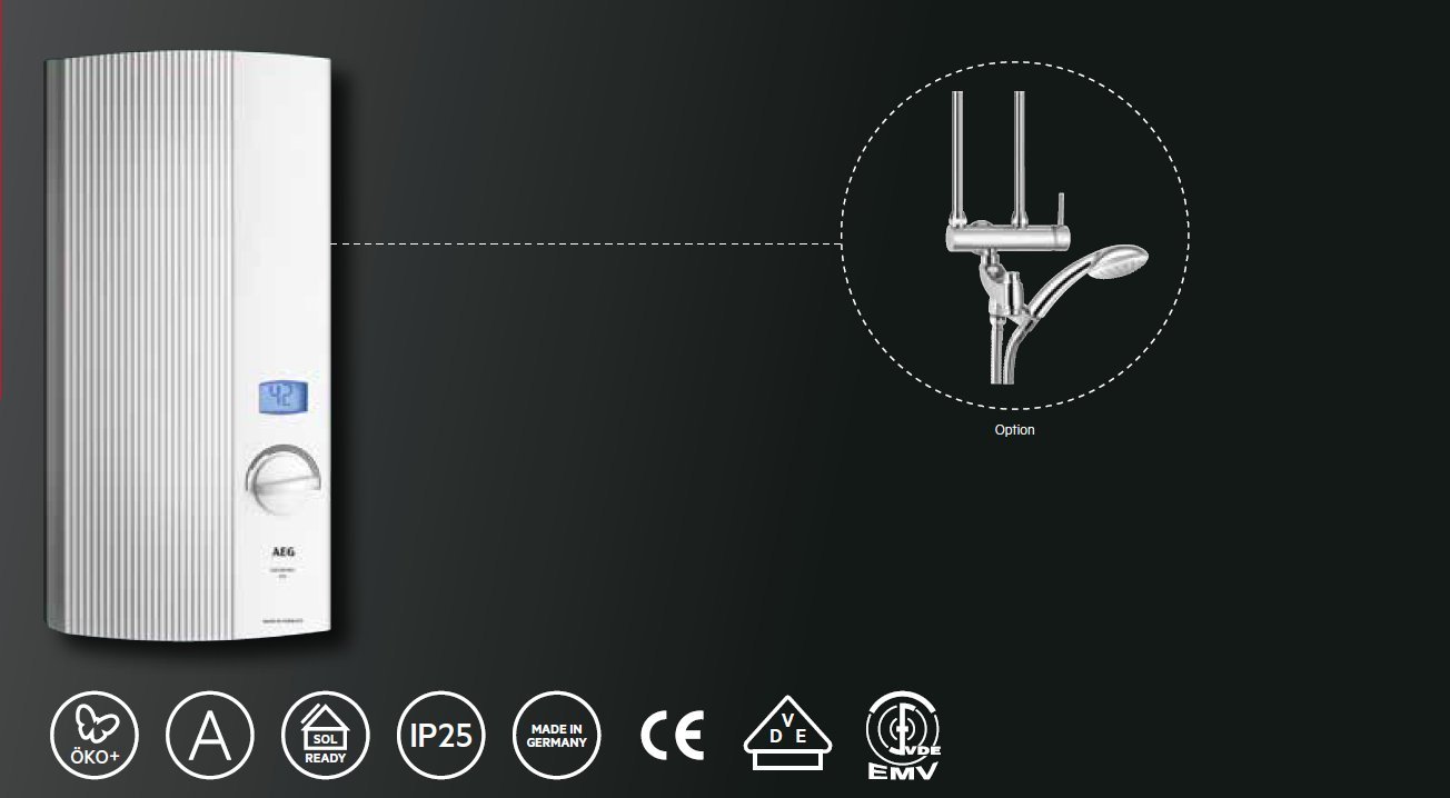 AEG elektronischer Durchlauferhitzer DDLE LCD 18 kW, gradgenaue Temperaturwahl, LC-Display, Festanschluss 400V, VDE geprüft, 222392 7