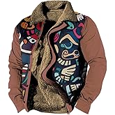 BIVENANT Mens Cowboy Lapel Sweatshirt Fall Long Sleeve Zipper Western Jackets for Men Plus Size Vintage Fleece Coat