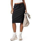 ODODOS Women's Back Split Knee Length Skirt - Cotton French Terry Drawstring Tie High Waist Casual Skirts with Pockets
