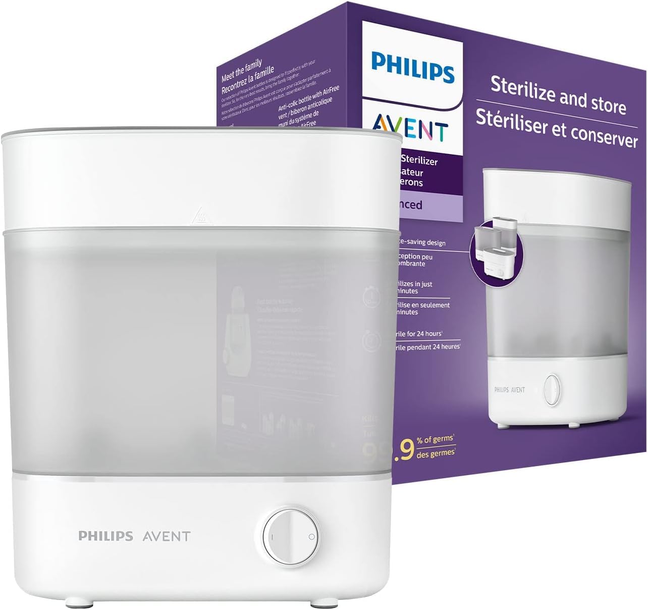 Philips Avent Advanced Bottle Steriliser, Kills 99.9% of Germs*, 10 min Sterilising Cycle - SCF291/01