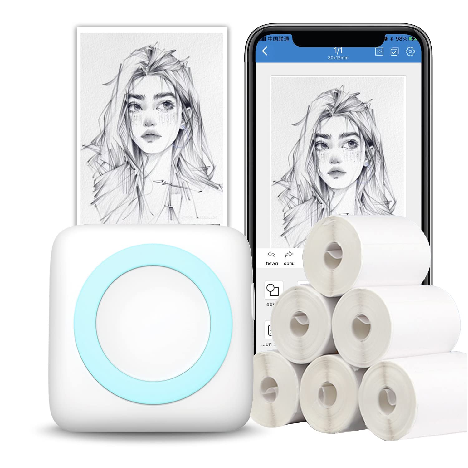 Photo 1 of LetSketch Mini Sticker Maker, Thermal Picture Inkless Monochrome Printer, Sticker Printer, Wireless Bluetooth Receipt Printer, 300DPI for Journal Book/Note/Label/Photo(7 Rolls Thermal Paper)