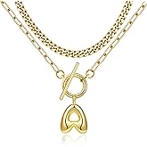Bubble Gold Letter Necklace Layered Initial Necklaces for Women Dainty Cuban Chain Choker Necklace 14K Gold Plated Letter Necklace Personalized Name Necklace Cute Jewelry Gifts