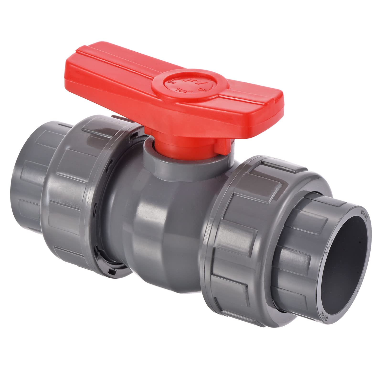 PATIKIL 40mm ID Double Union Ball Valve, 1 Pack PVC Socket Type Shut-Off Valve Switch for Water Flow Control, Gray